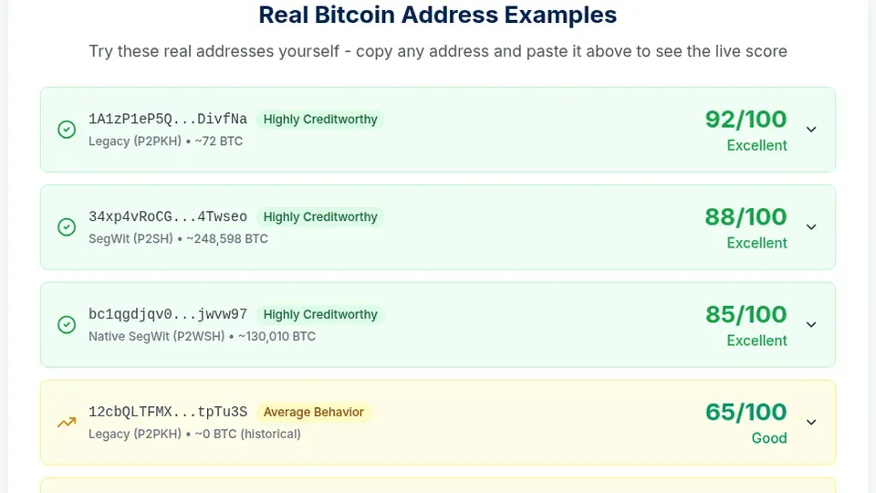 Screenshot of the CredBitScore home page