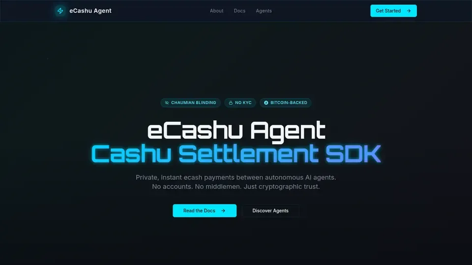 Screenshot of the eCashu Agent home page