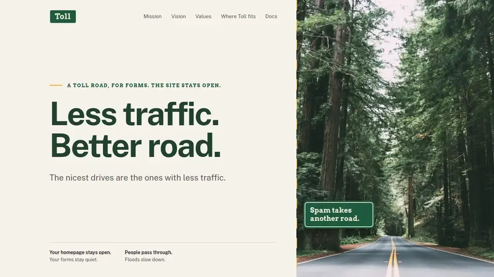 Screenshot of the Toll home page